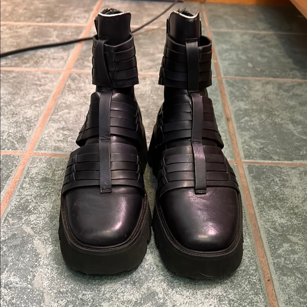 Free People Black Ankle Boots with Chunky Sole